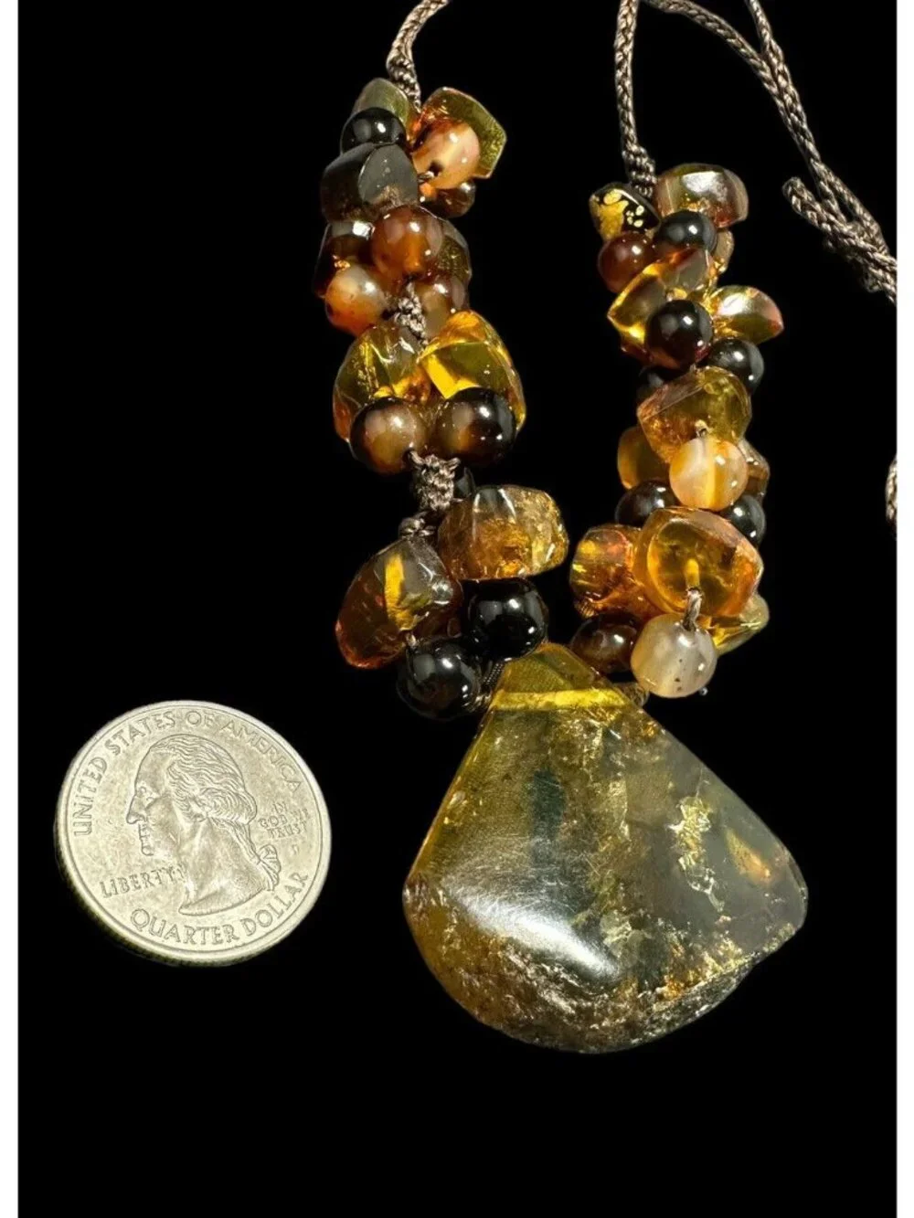 Natural Baltic Amber Necklace Butterscotch Cluster Beads Rope Cord Vintage